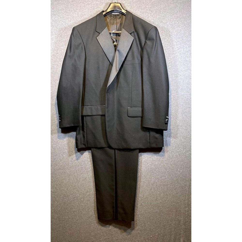 Versini Mens Black 100% Wool Two Piece Tuxedo‎ Suit Satin Peak Lapel R48 Korea